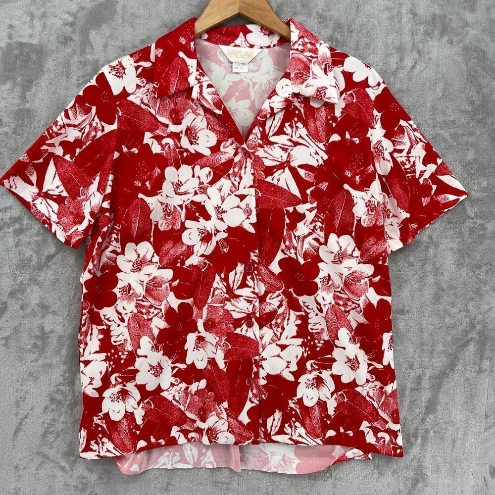 Jaylan of California Vintage Red & White Floral Print Polyester Shirt